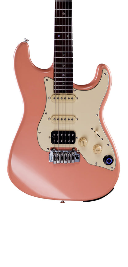 GTRS P800, corps aulne, manche érable flammé torréfié, touche palissandre, micros et processeur GTRS, flamingo pink