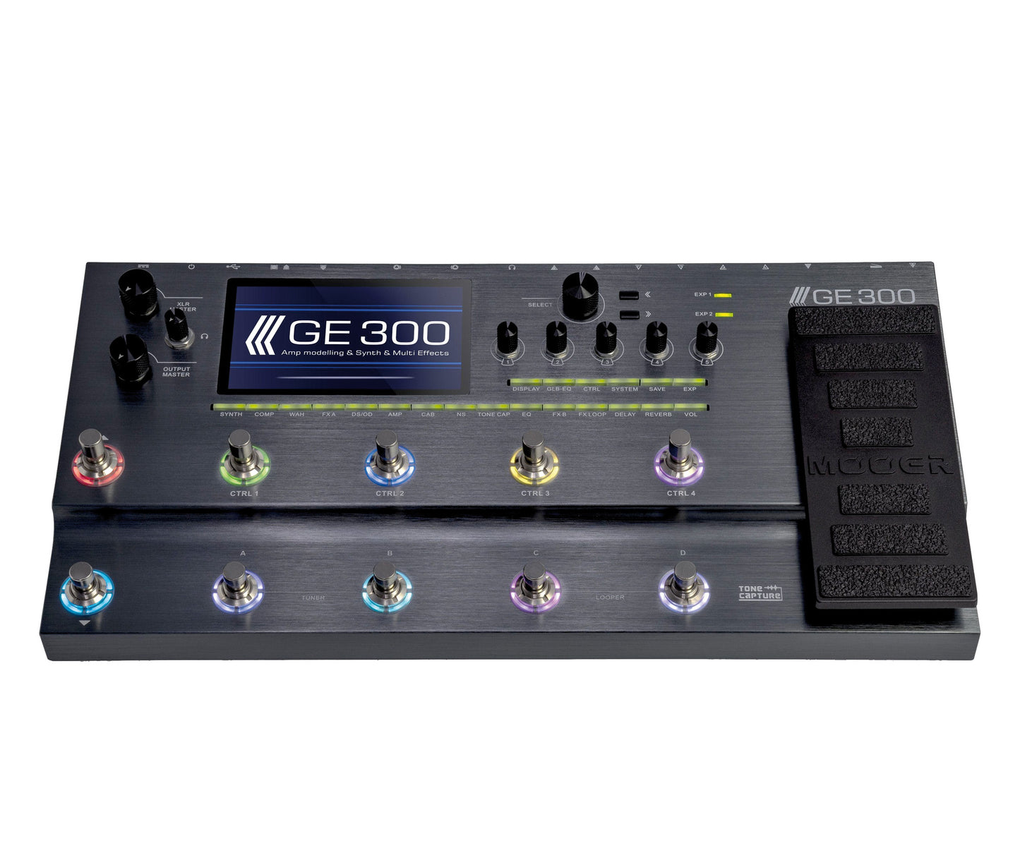 Pédalier multi-effets GE300, 108 simulations d'amplis, 43 simulations de haut-parleurs (IR), 256 presets utilisateurs, noir