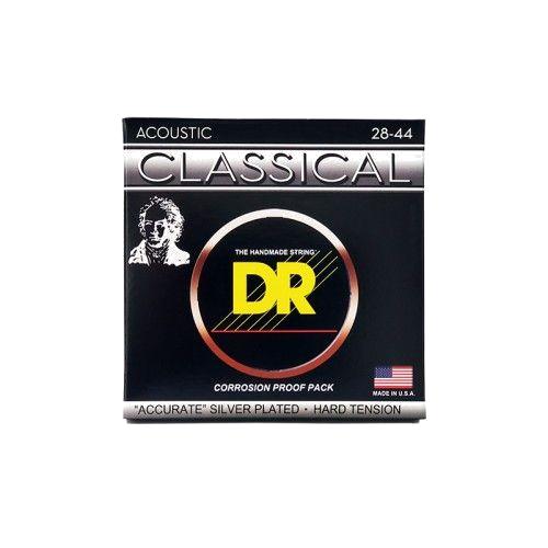 DR Classical Nylon Silver-Plated, Cordes Nylon Guitare Classique, Hard Tension 28-44